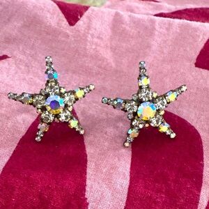 Star-Shaped Silver Earrings with Multicolor iridescent glass faceted crystals